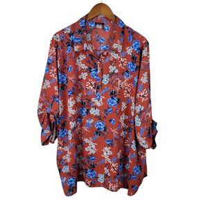 Simply Emma Plus Size 3X 22/24 Peasant Top shirt Womens Floral Red Blue
